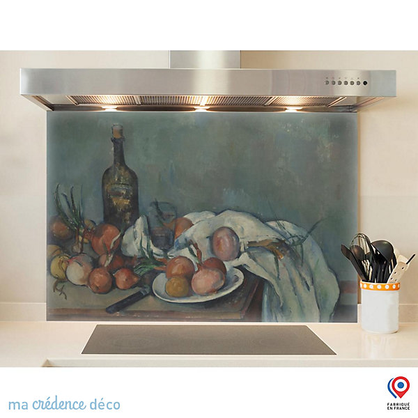 Crédence cuisine fond de hotte Paul Cézanne, Nature morte aux oignons - Verre trempé - L 70 cm x H 60 cm - MaCrédenceDéco