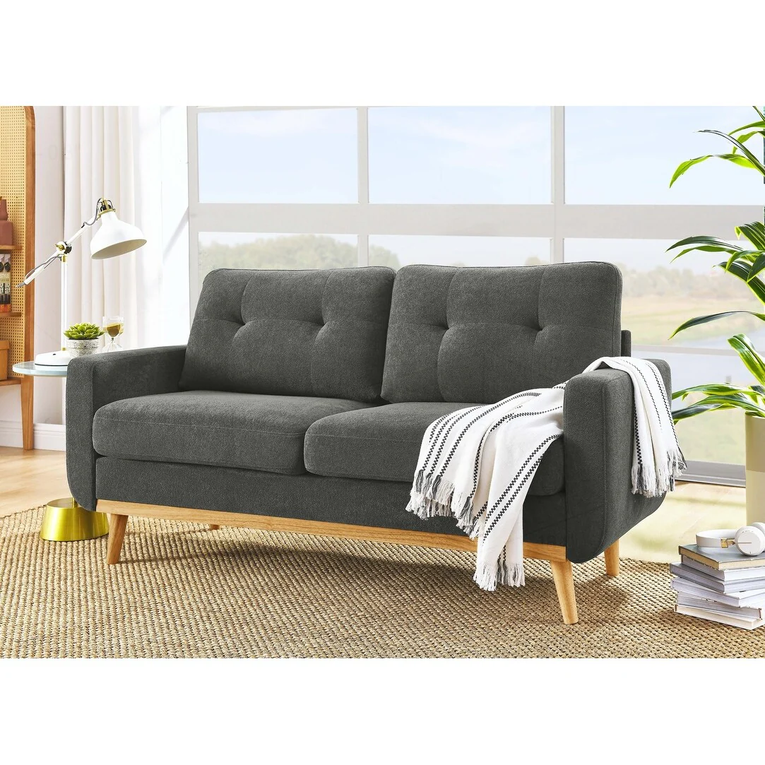Mid-Century Modern Tufted Loveseat Sofa with Sturdy Wooden Legs for Relaxation