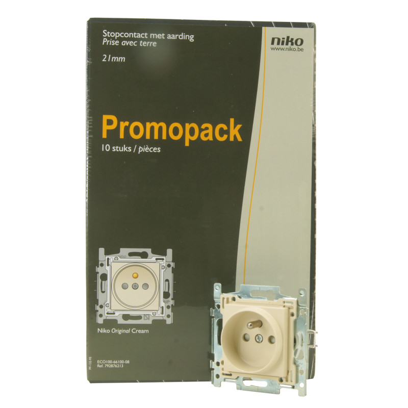 Prise avec broche de terre encastrable crème 21 mm 10 pièces NIKO