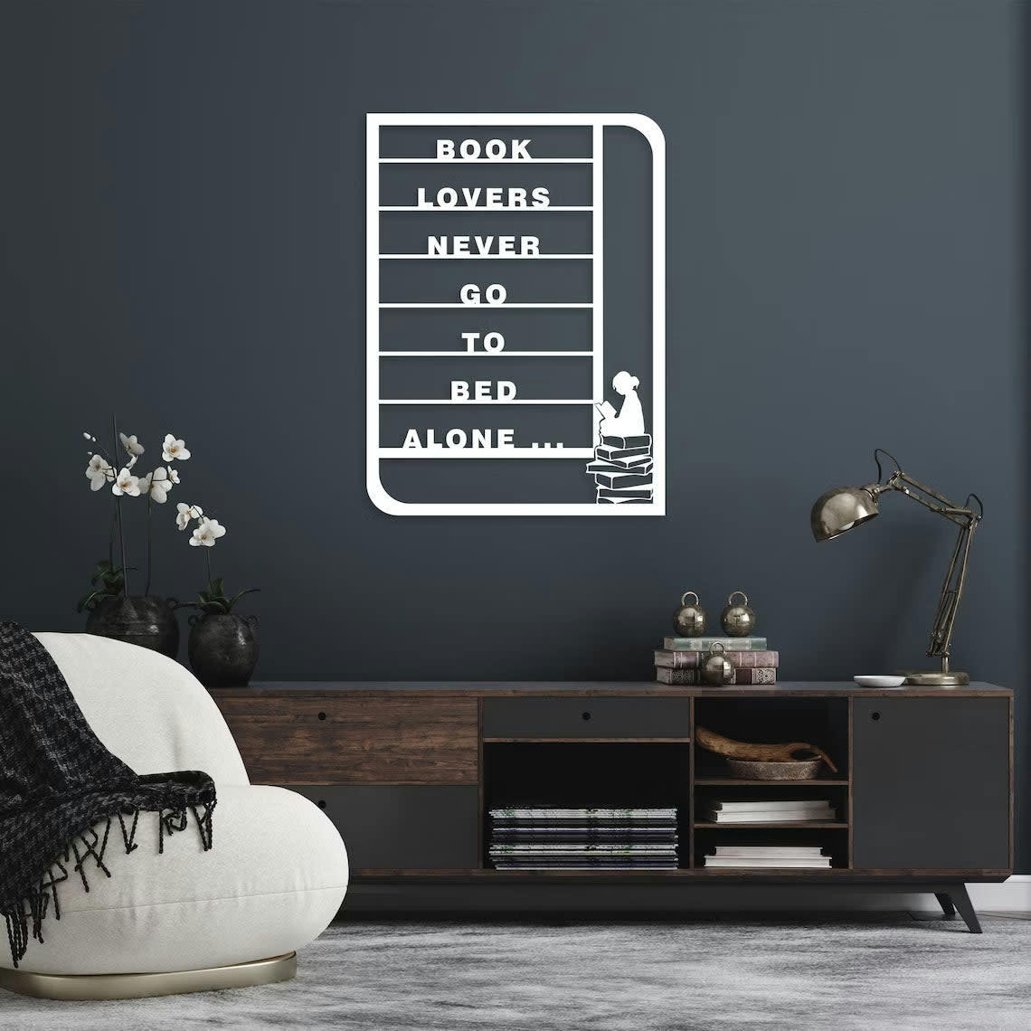 - Décoration murale book lovers en métal blanc 33x45 cm