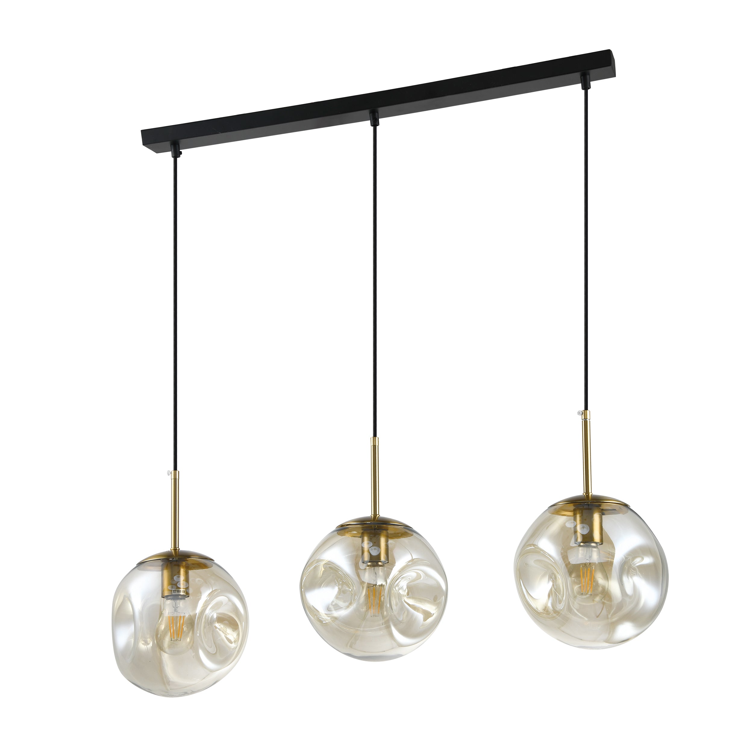 QUVIO Hanglamp eettafel - 3 lichtspunten - Glazen bollen - Metaal