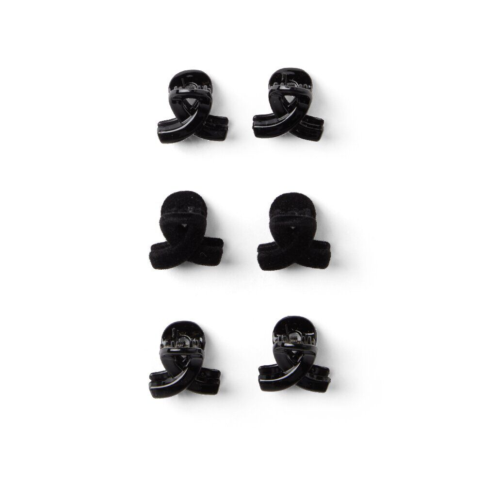Lot de 6 pinces à cheveux effet noué plastique noir brillant 2cm