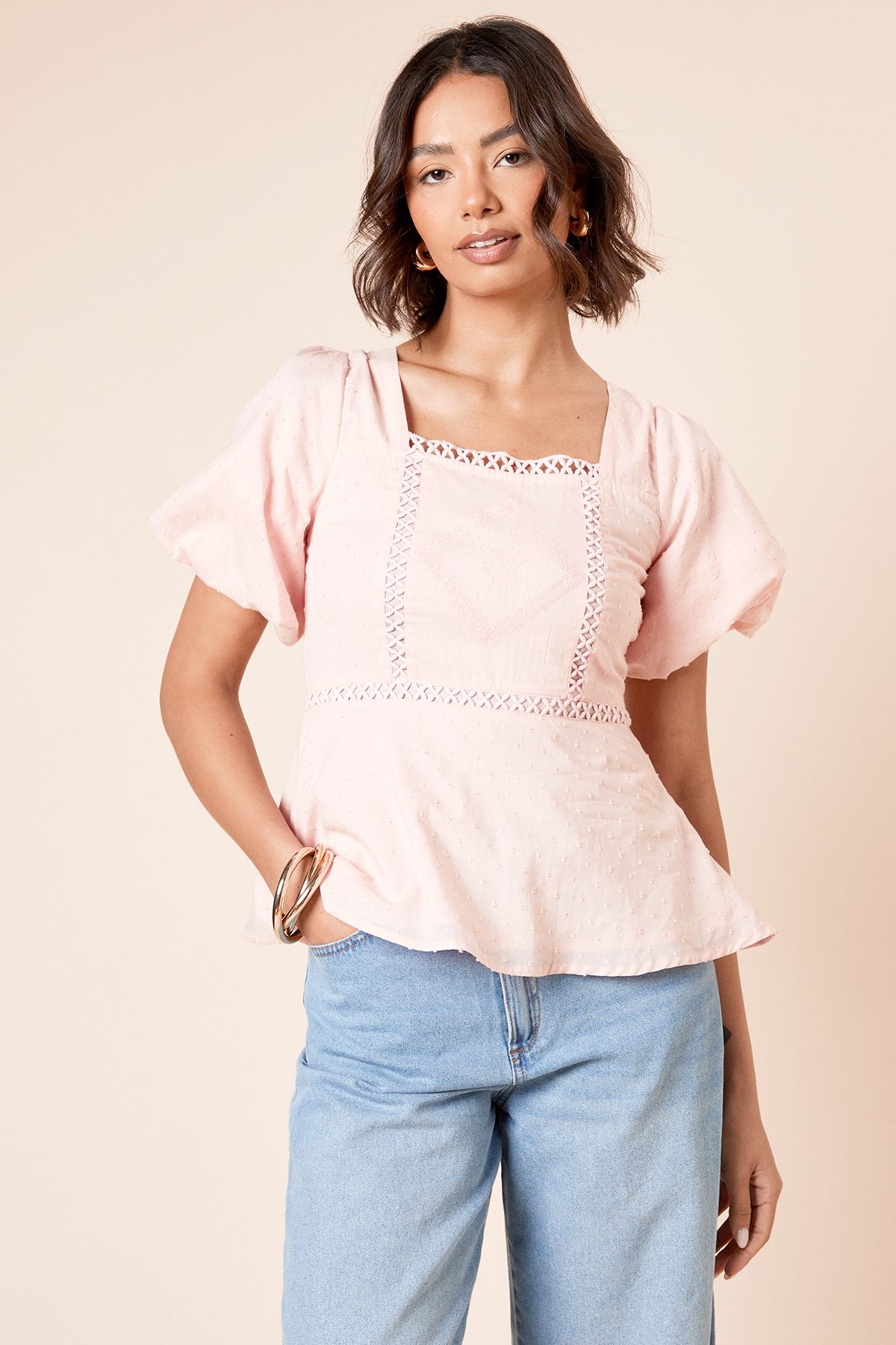 Dorothy Perkins Embroidered Front Square Neck Top