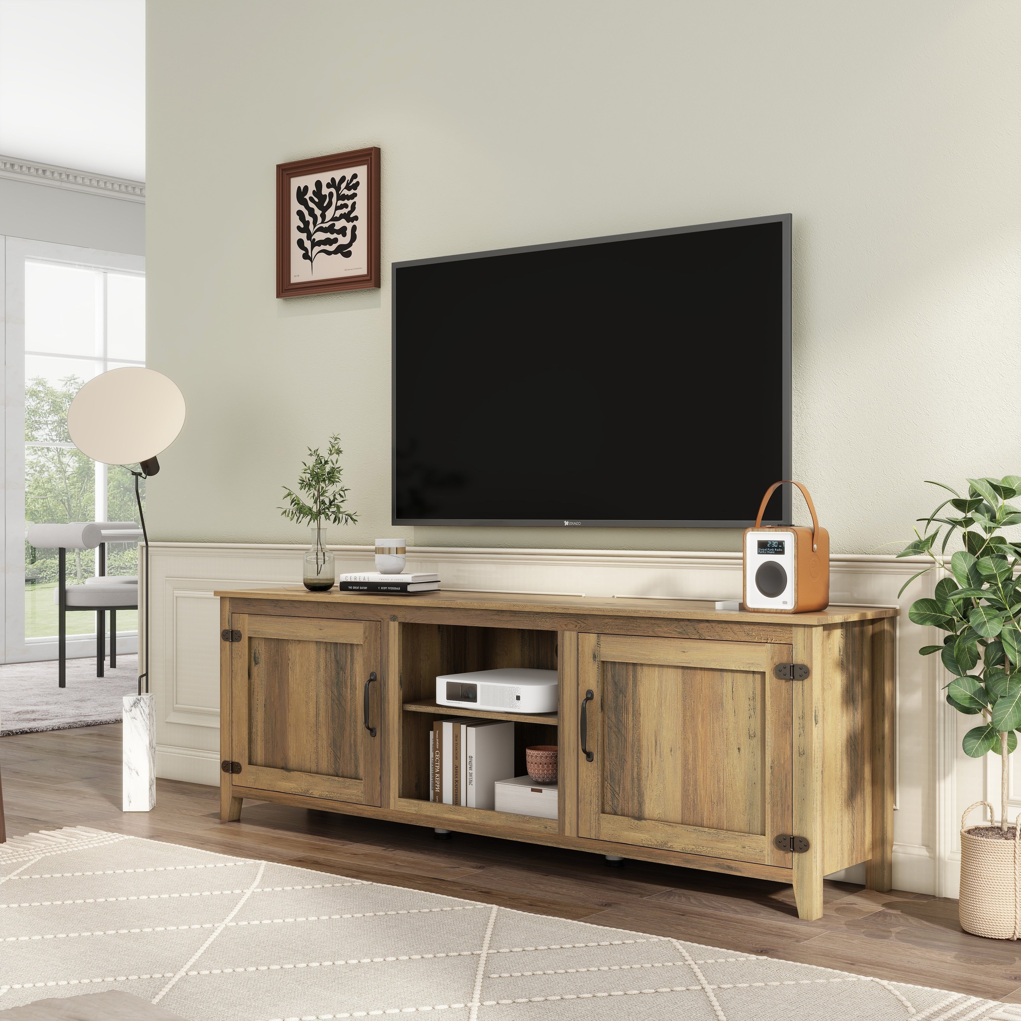 Wood Storage Cabinet Media Console for TVs up to 80