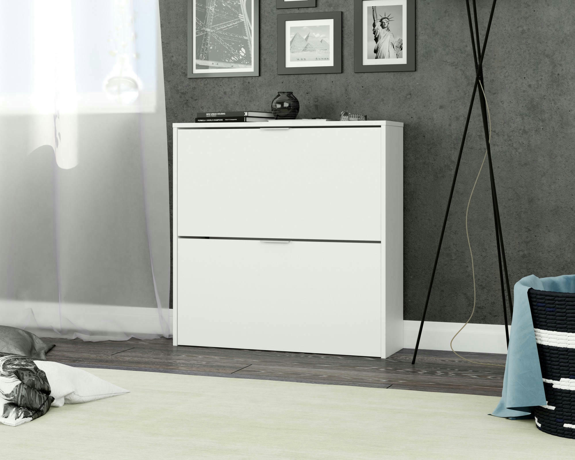 DIGHINA - Meuble à chaussures avec 2 portes pliantes effet bois blanc
