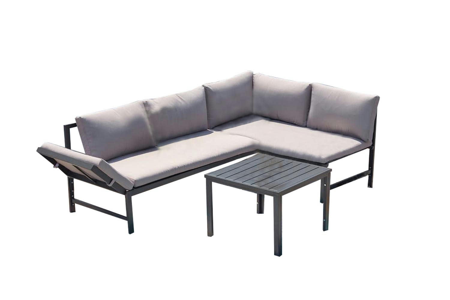 KATEA - Salon de jardin bas 4 places gris clair