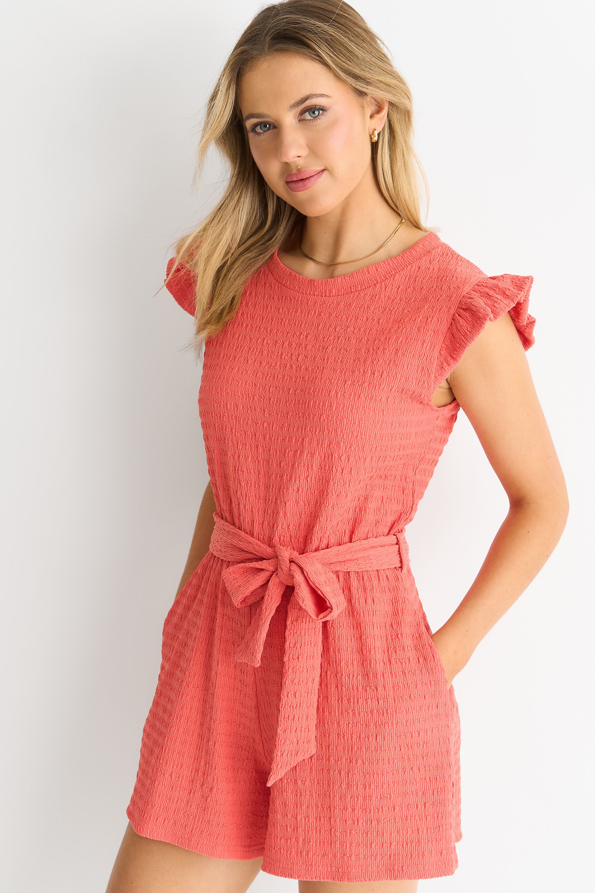 Gini London Coral Chambray Sleeveless Utility Playsuit