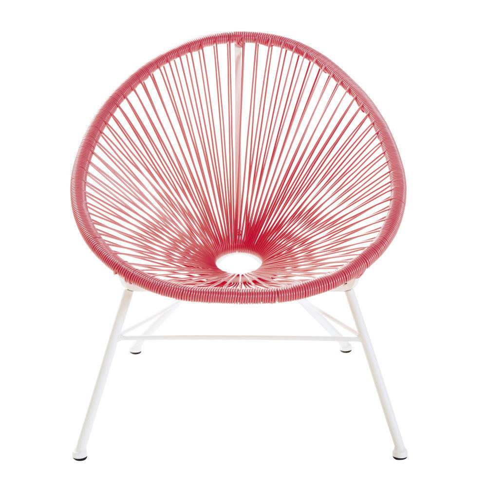 Copacabana - Fauteuil de jardin enfant en résine rose et métal blanc