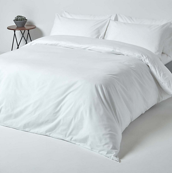 Parure de lit 100% coton égyptien 200 fils blanc, 135x200cm - HOMESCAPES