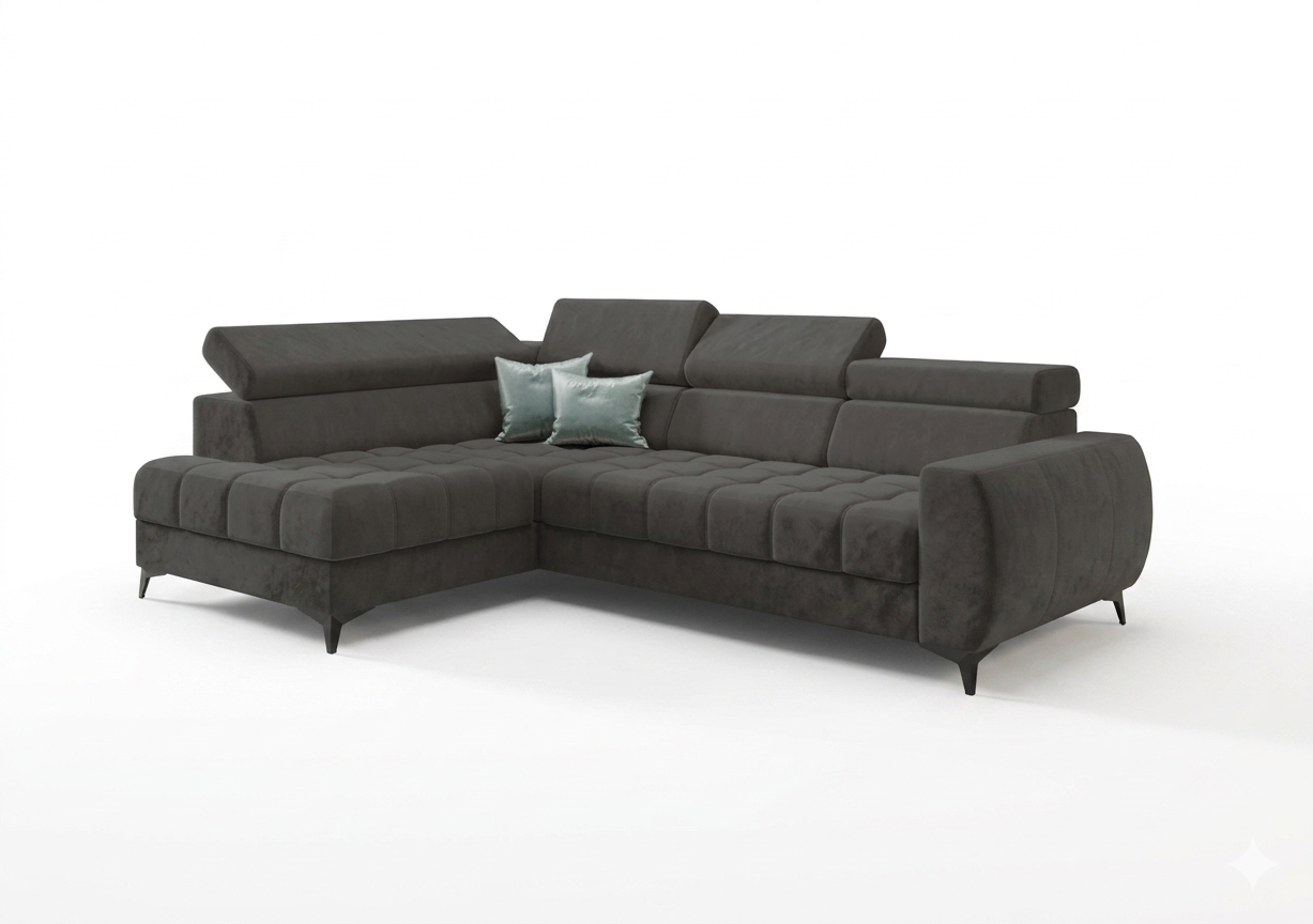 Narożnik Porto Mini 170x255 cm Alcantara Grafit Funkcja Spania Pojemnik