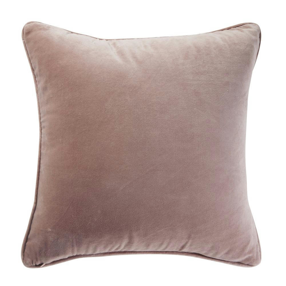PALEMANO - Coussin en velours coton rose palmier doré brodé 45x45