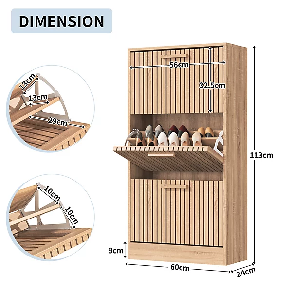 Armoire à chaussures en rotin, design aéré élégant, panneaux robustes étanches, dispositif anti basculement, 60x24x113 cm