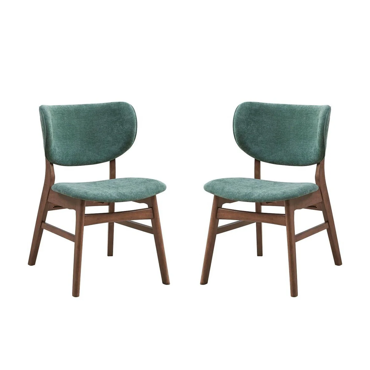 Evis 23 Inch Side Dining Chair Set of 2, Walnut Brown, Soft Green Fabric