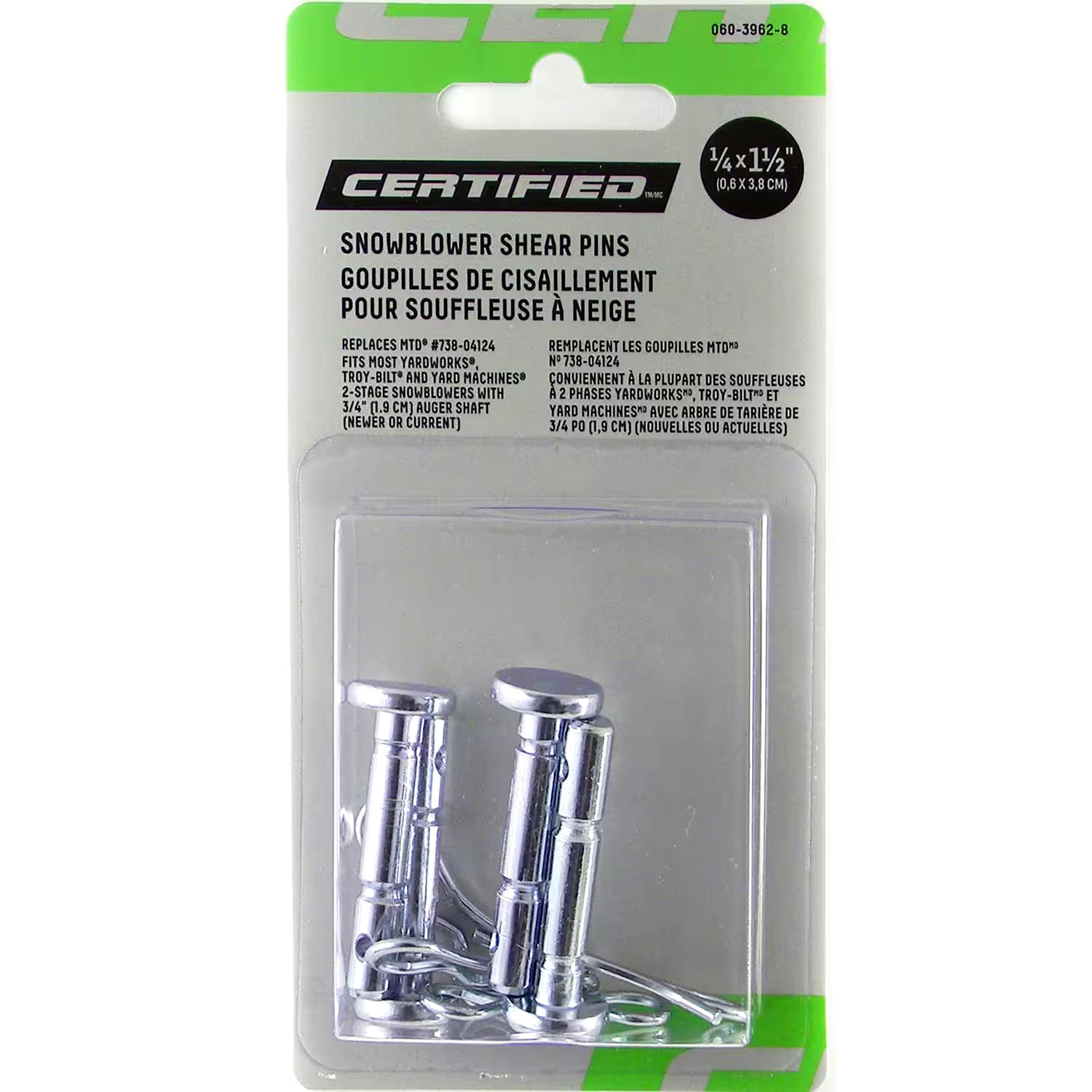 Certified Replacement Shear Pins, Incl. Cotter Pins, 1/4 x 1.5-in, 4-pk