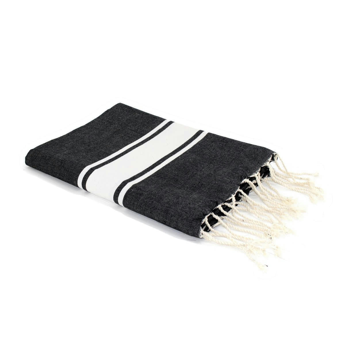 ST TROPEZ - Fouta bande blanche coton  100x200 noir