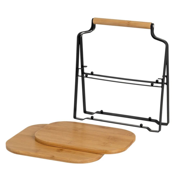 Dwupoziomowa patera do serwowania z bambusa i metalu czarno-brązowa 28 cm
