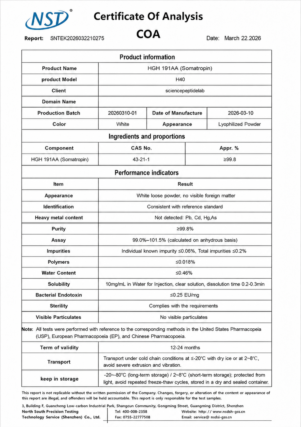 H40 | HGH 191AA Somatropin 40iu × 10 Vials