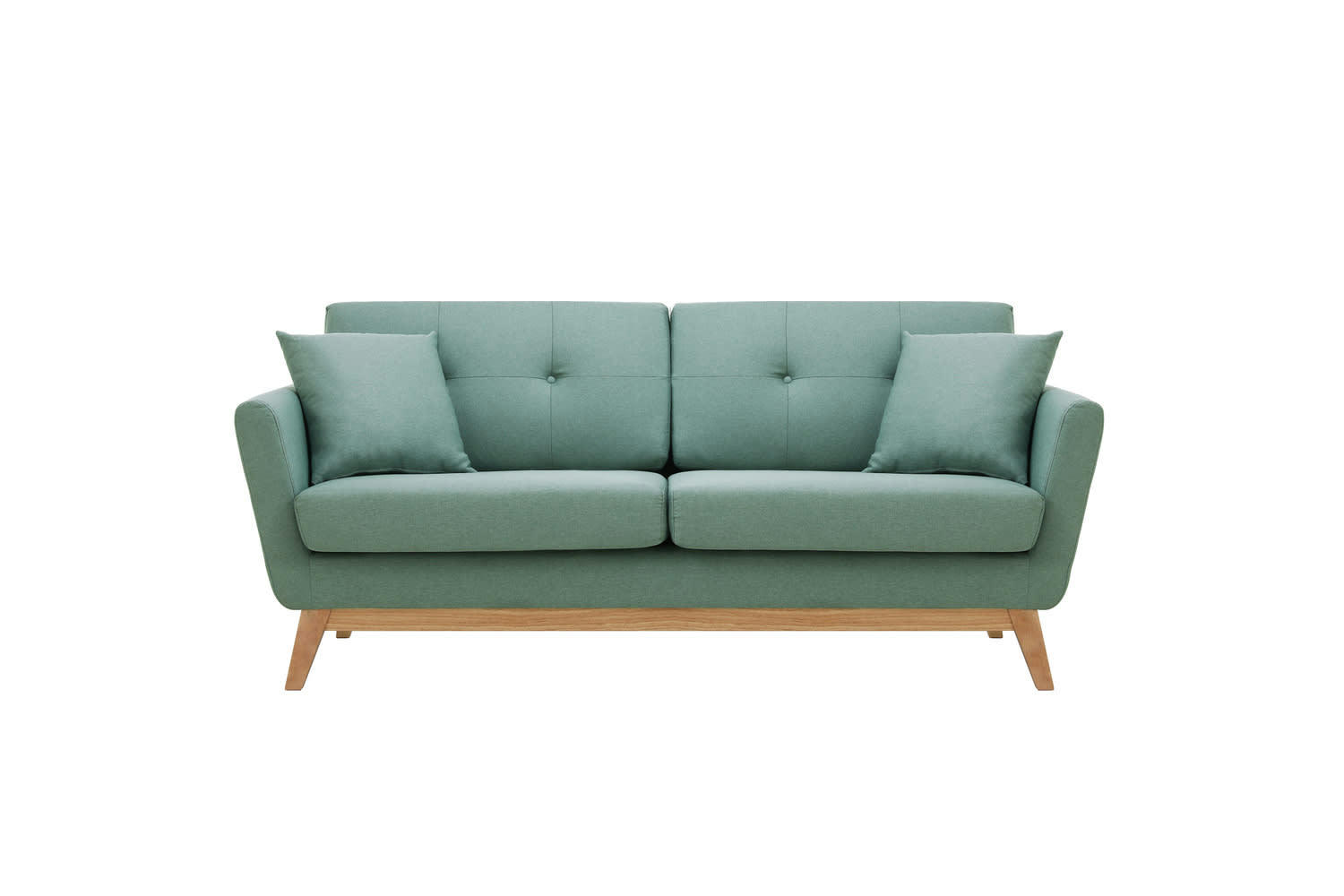 HOGA - Canapé scandinave 3 places et 2 coussins en tissu vert d'eau
