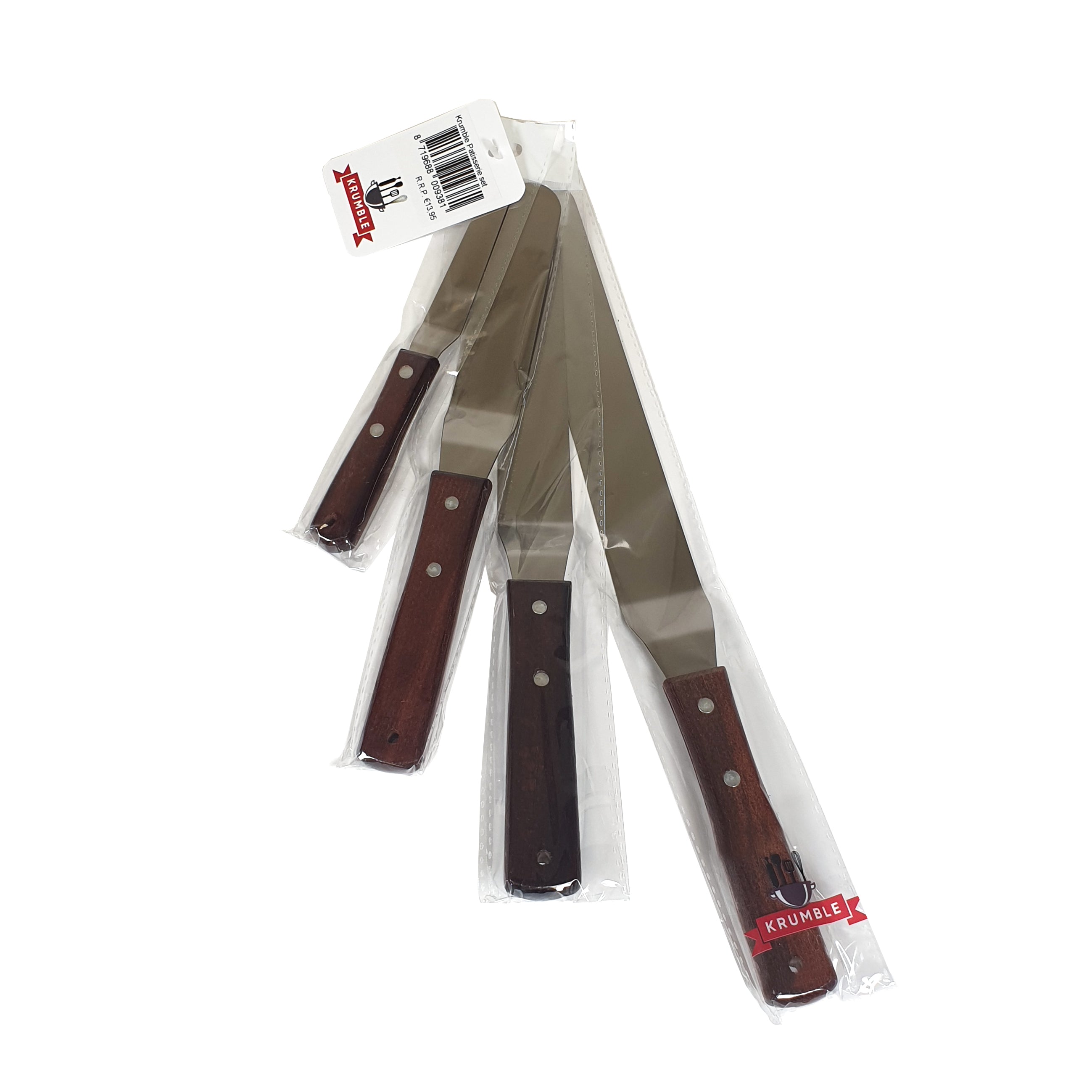 Krumble paletmes   glaceermes spatel set van 4 RVS met houten handvat