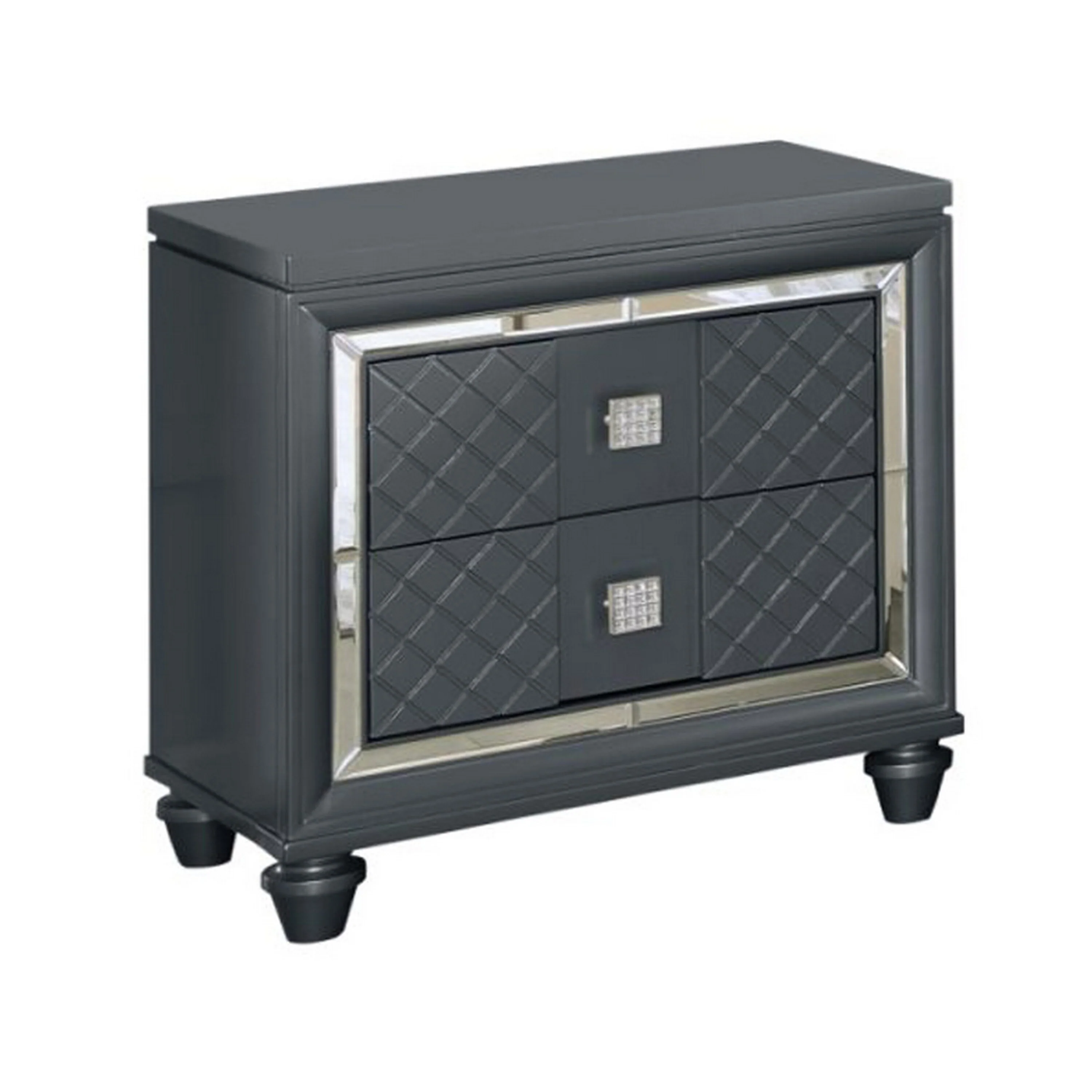 Moy 4pc Queen Bed and Bedroom Set, LED Mirror, Nightstand, Dresser, Gray