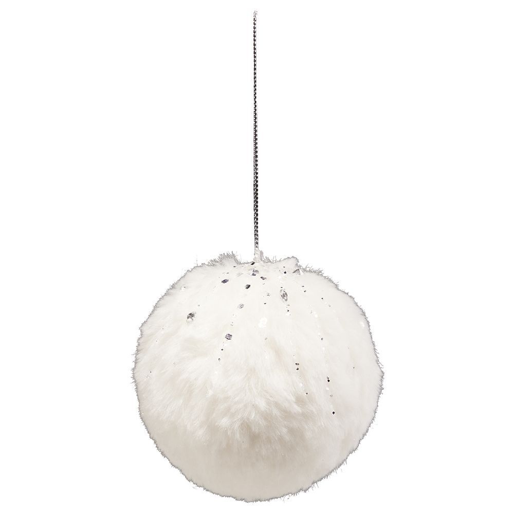 Boule de No&euml;l fausse fourrure blanche pailletée Ø8 cm
