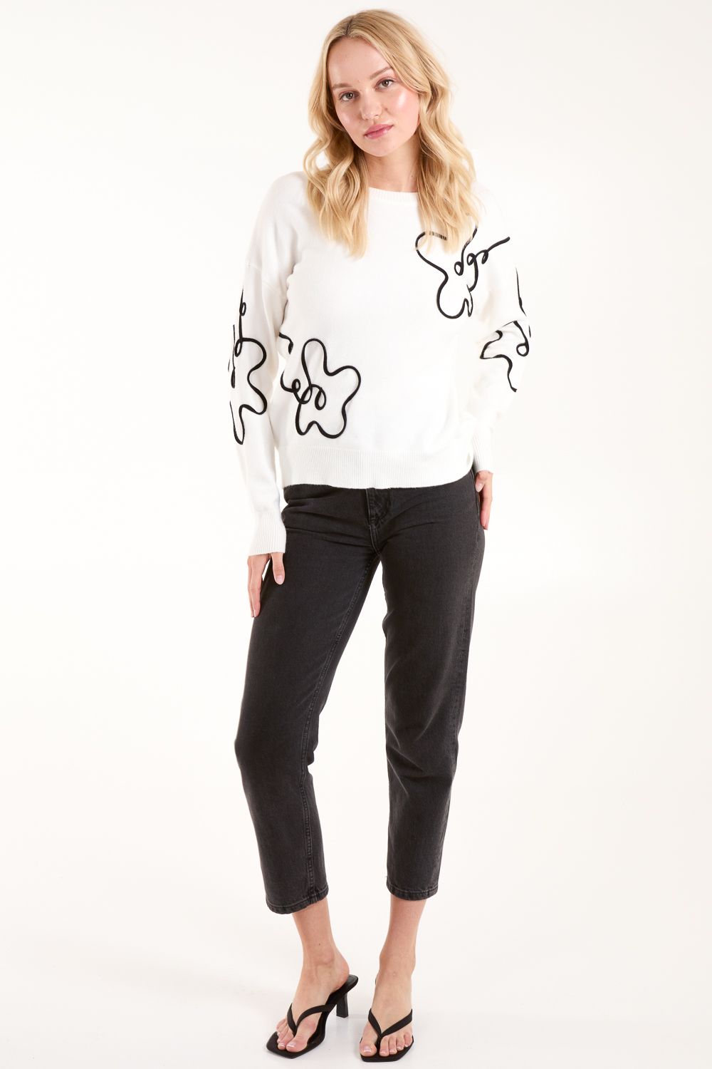 Blue Vanilla Floral Pattern Sweater