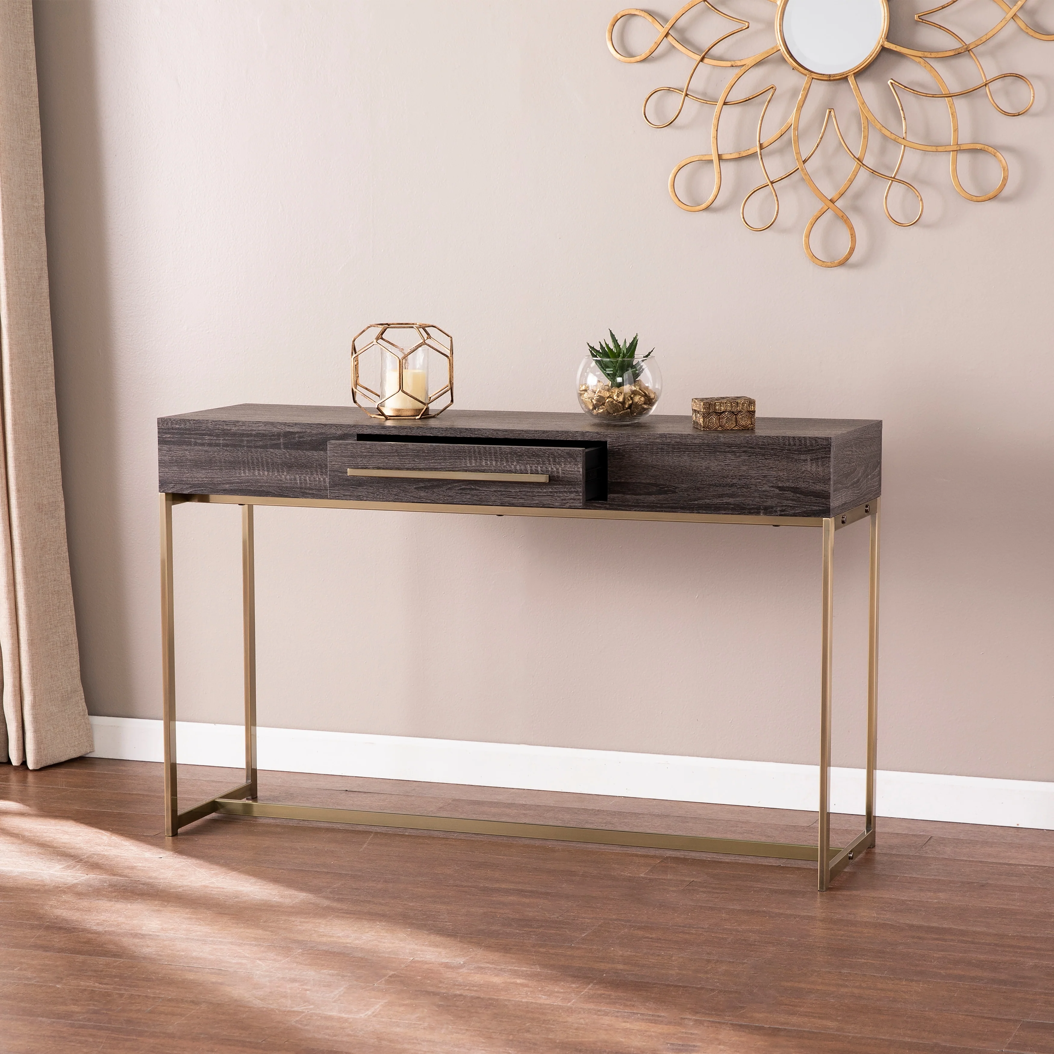 SEI Furniture Akela Transitional Wood Console Table with Storage