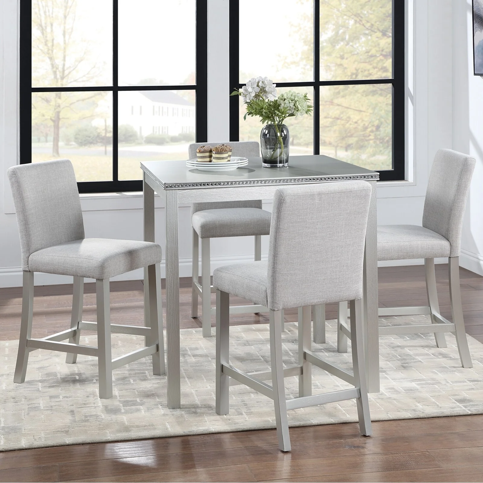 Dining Table Set for 4, 5 Piece Counter Height Kitchen Table with Square Table and 4 Upholstered Chairs for Dining Room