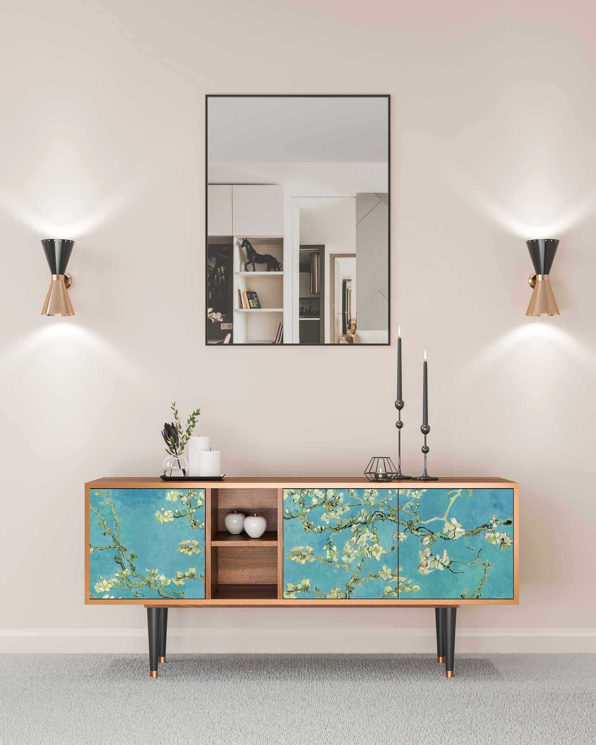 ALMOND BLOSSOM BY VAN GOGH - Meuble TV  bleu 3 tiroirs L 150 cm