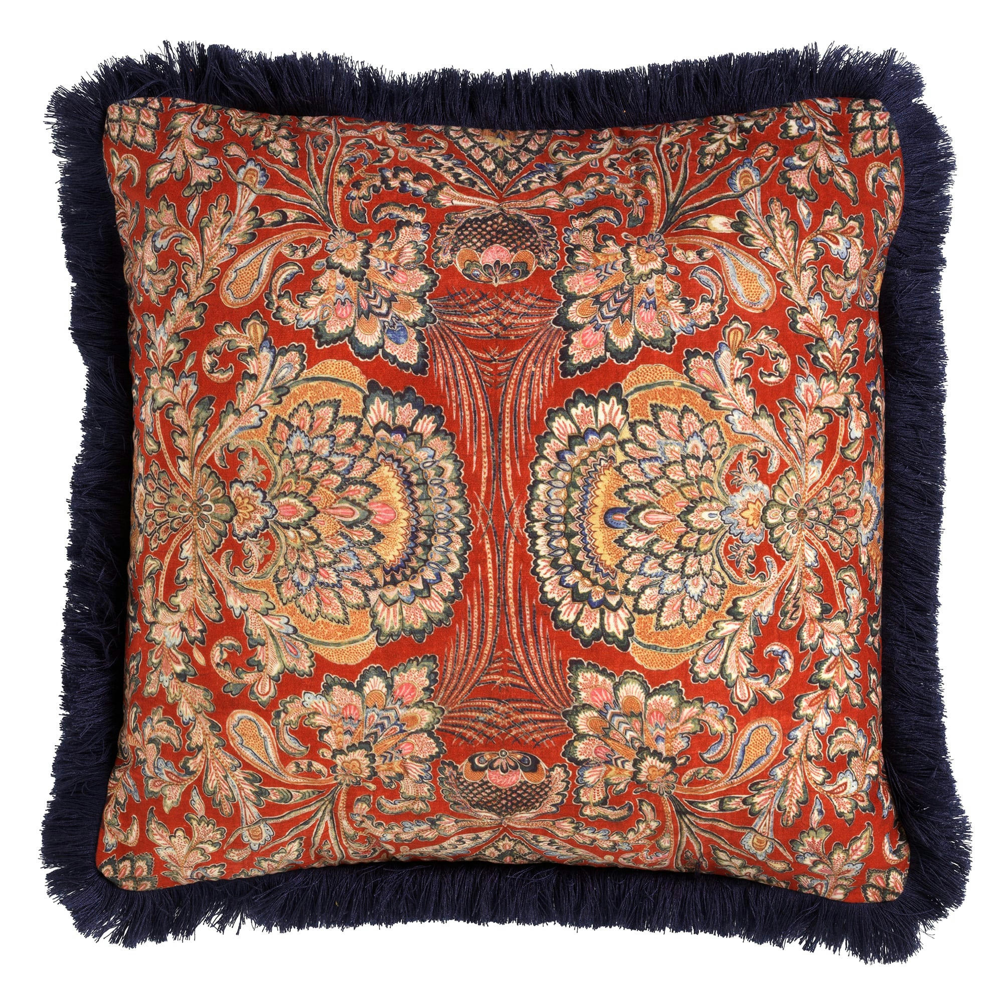 JONA - Coussin - bleu en velours 45x45 cm avec motif fleuri