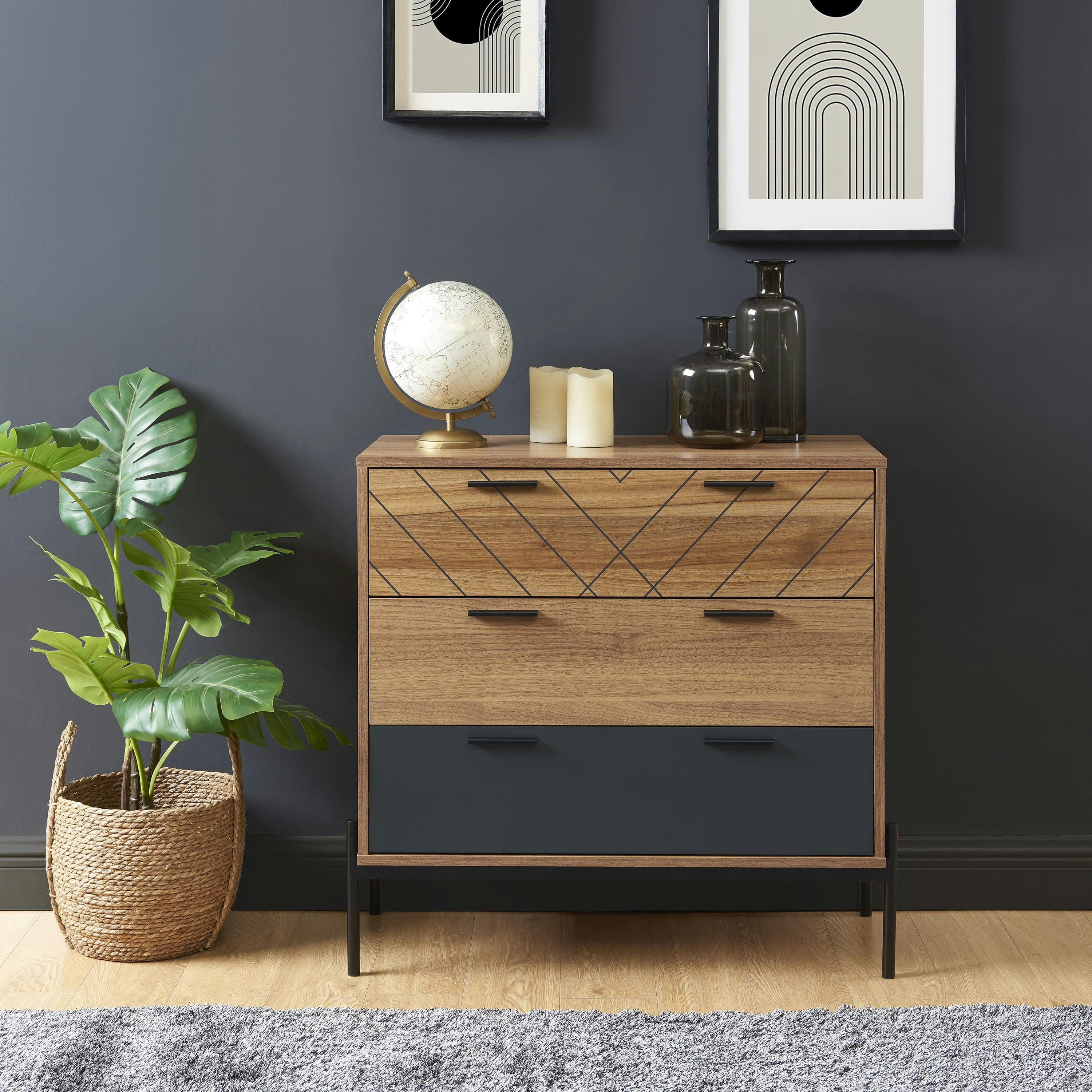 GEOMA - Commode  effet chêne foncé et gris 80cm