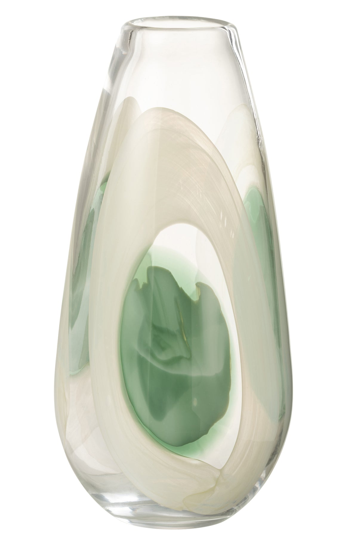J-Line vaas Livy - glas - groen/wit/transparant - large - 37 cm hoog