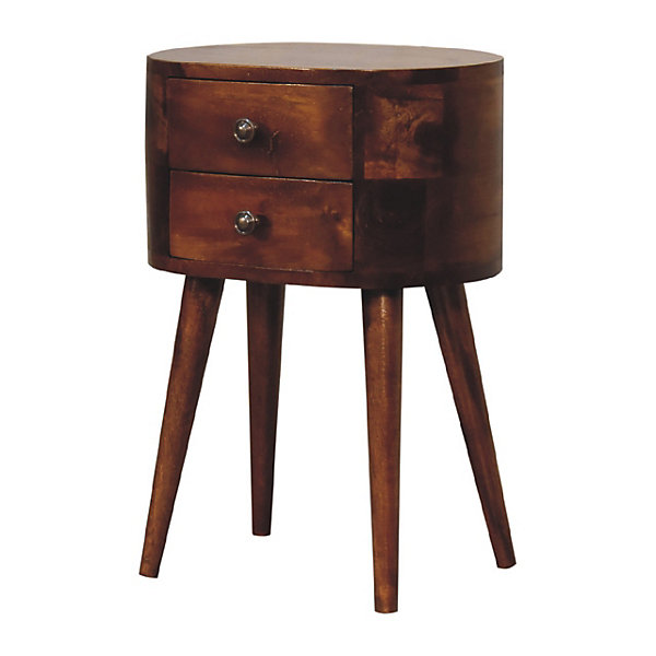 Artisan Furniture Bois massif Mini châtaignier arrondi table de chevet Table, 2 tiroirs, marron foncé