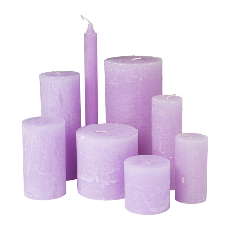 Kaars rustiek - lila - &Oslash;5x15 cm