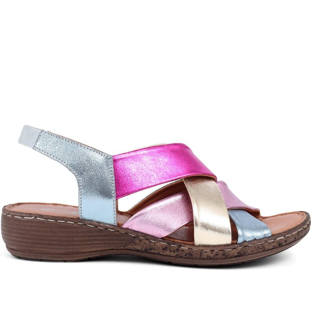 Pavers Leather Cross-Strap Sandals