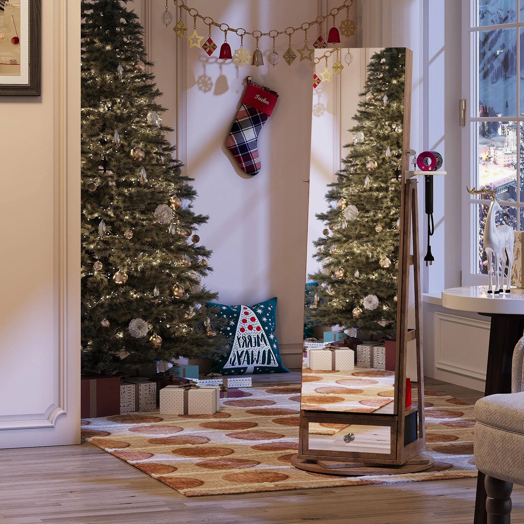 Swivel LED Jewelry Armoire with Lights - N/A