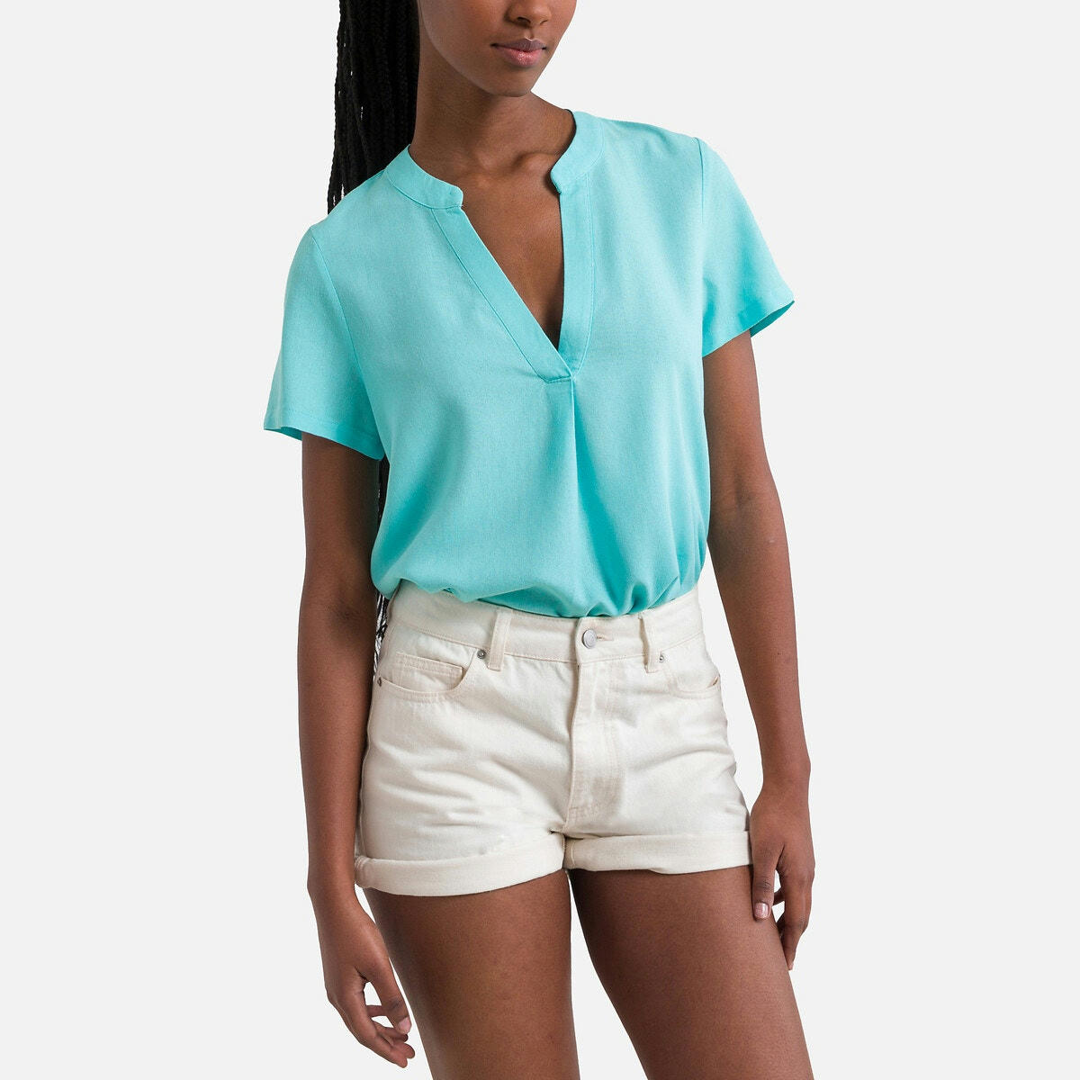 Blouse col V, manches courtes