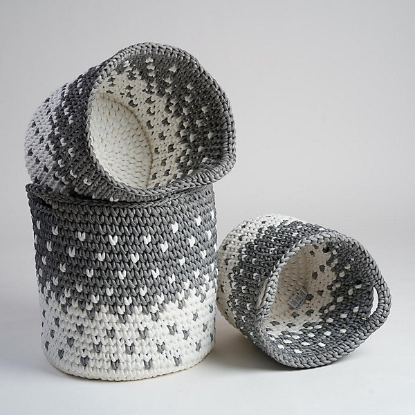 Lot paniers en corde gris et blanc Elly