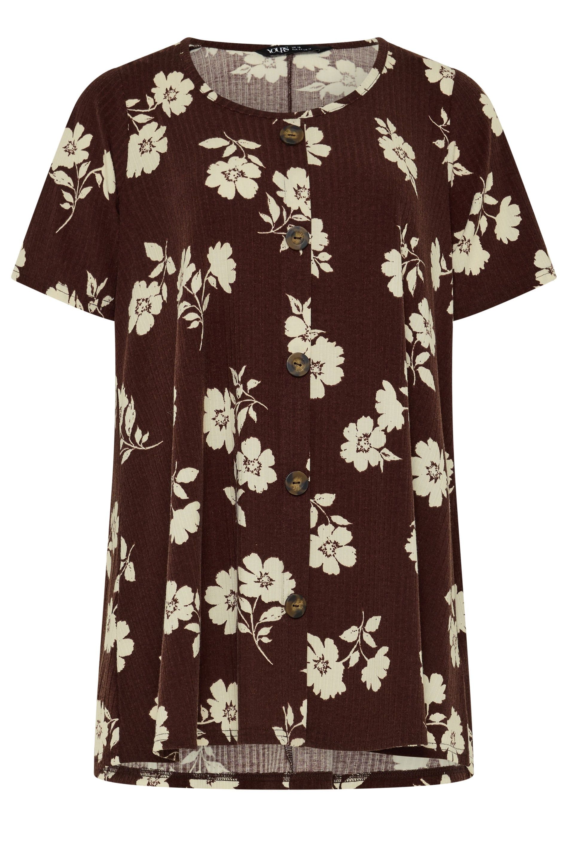 Yours Floral Button Front Ribbed Swing Top