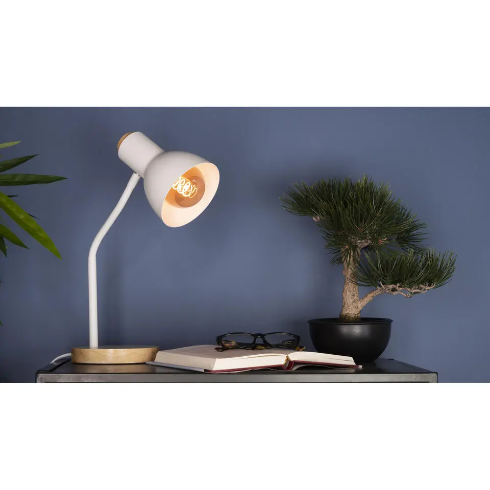 EGLO Veradal Tafellamp - E27 - Kunststof/Hout - Wit/Bruin