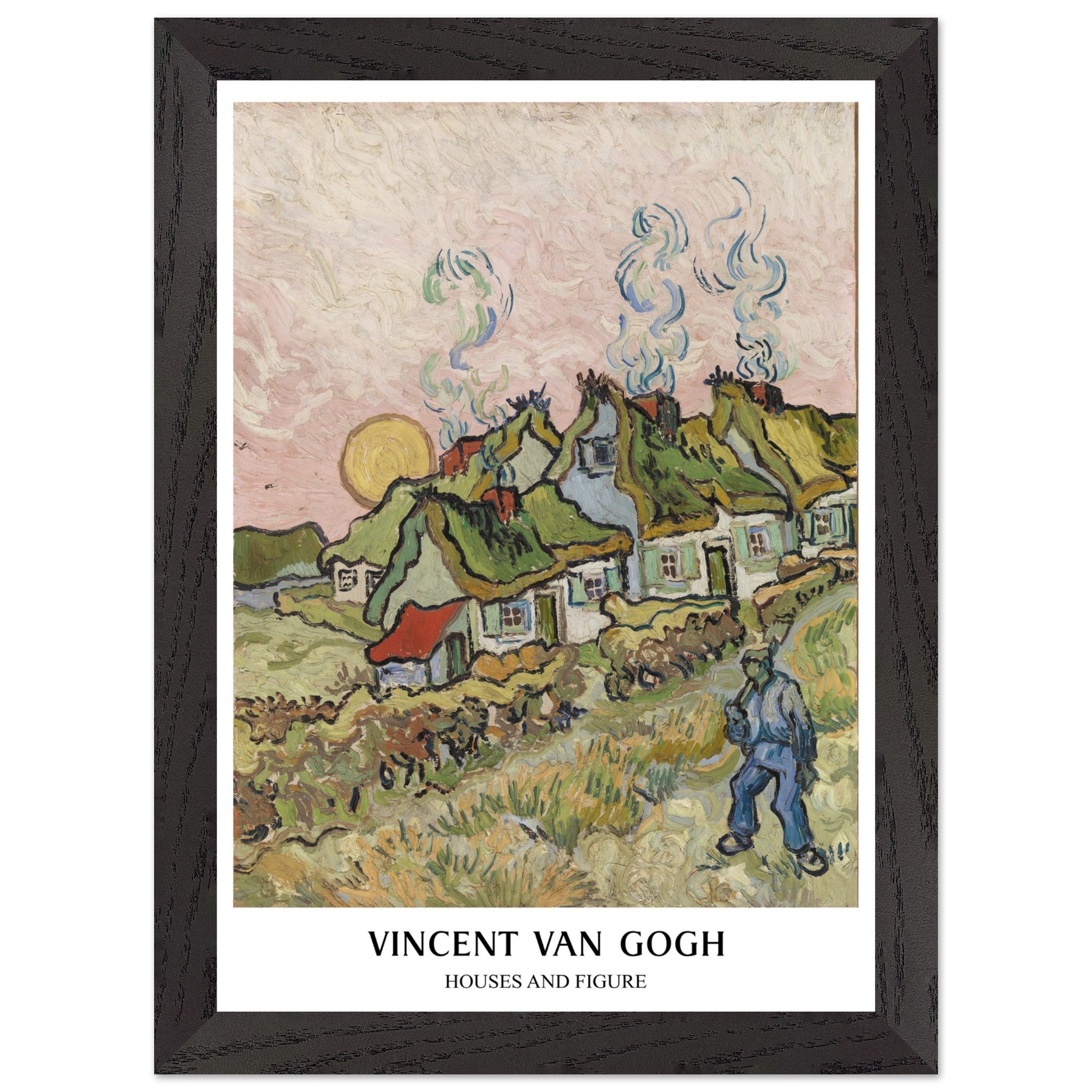 Artfulprints Poster met Lijst Vincent van Gogh - Houses and figures  - A4 21x29.7 cm - Groen