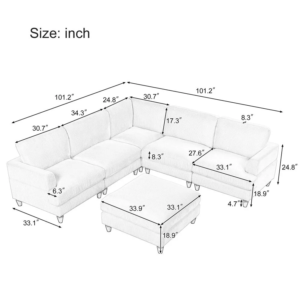 Modular Sectional Sofa with Ottoman L Shaped Corner Sectional for Living Room, Office