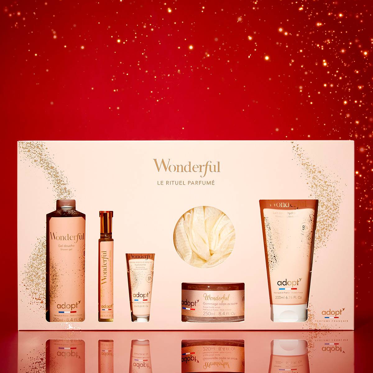 WonderfulCoffret maxi eau de parfum Wonderful 30 ml   gel douche 250 ml   lait corps 200 ml   crème pour les mains 30 ml  gommage au sucre 250ml   fleur de bain
