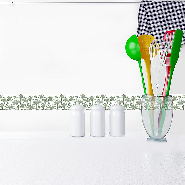 Frise adhésive décorative autocollante, motif palmiers verts, 5 cm X 300 cm - Maere