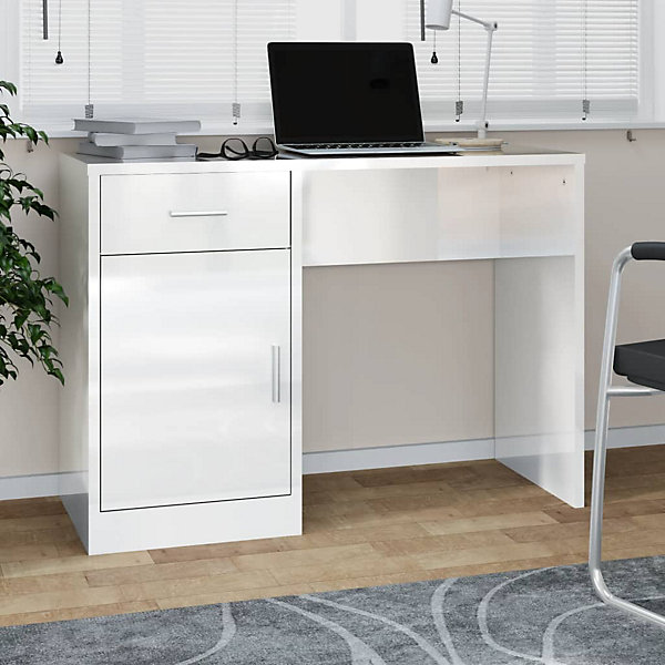Bureau avec tiroir et armoire Blanc brillant 100x40x73 cm vidaXL