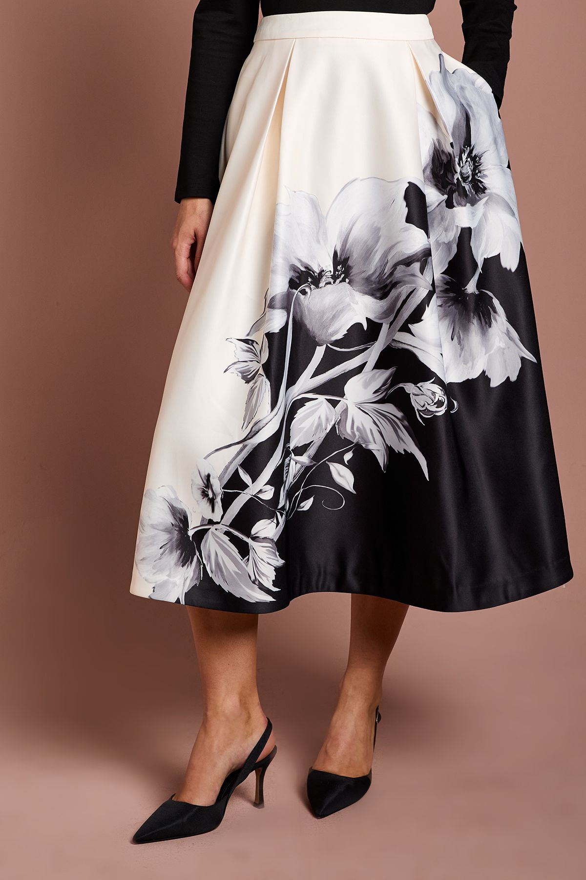 Coast Satin Midi Skirt With Placement Print