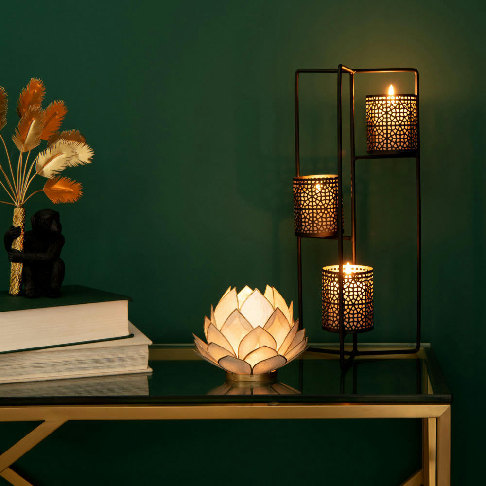 NYMPHEA - Lumignon nénuphar en nacre blanche et métal doré