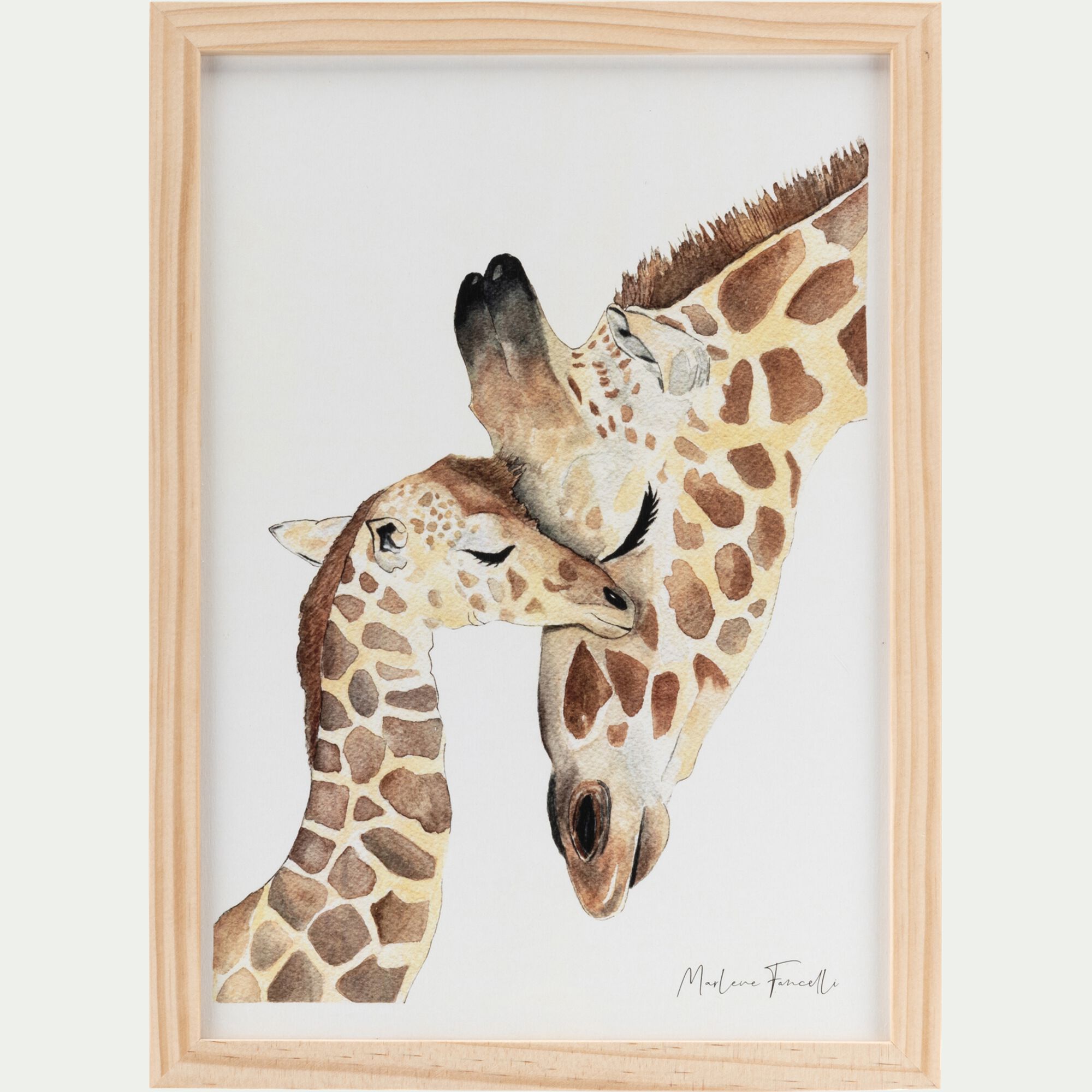 FAMILLE GIRAFE - Image aquarelle encadrée famille de girafes - A4