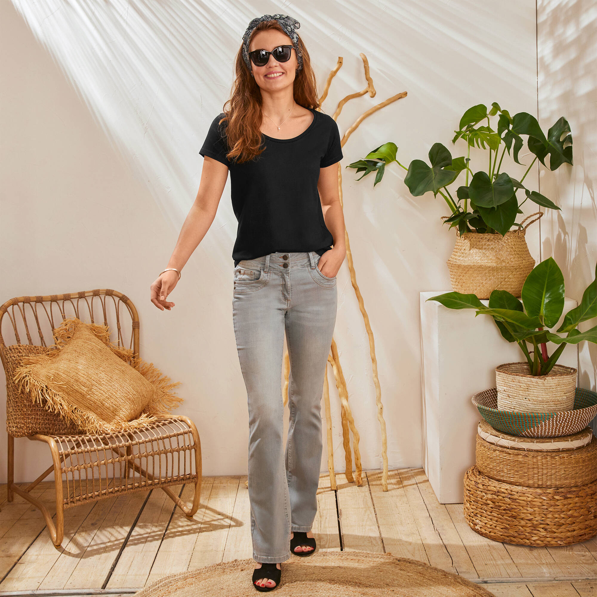 T-shirt col rond manches courtes uni coton