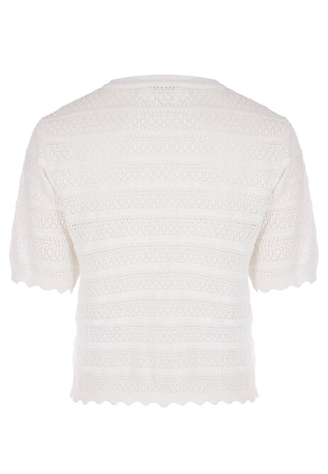 Womens White Pointelle Cotton Cardigan